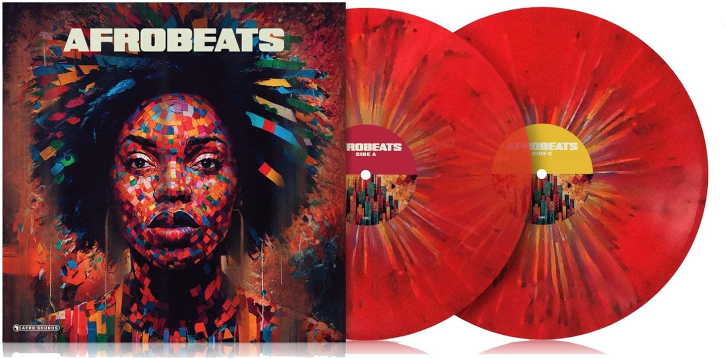 Afrobeats vinyl record with a portrait cover and red-splatter discs.