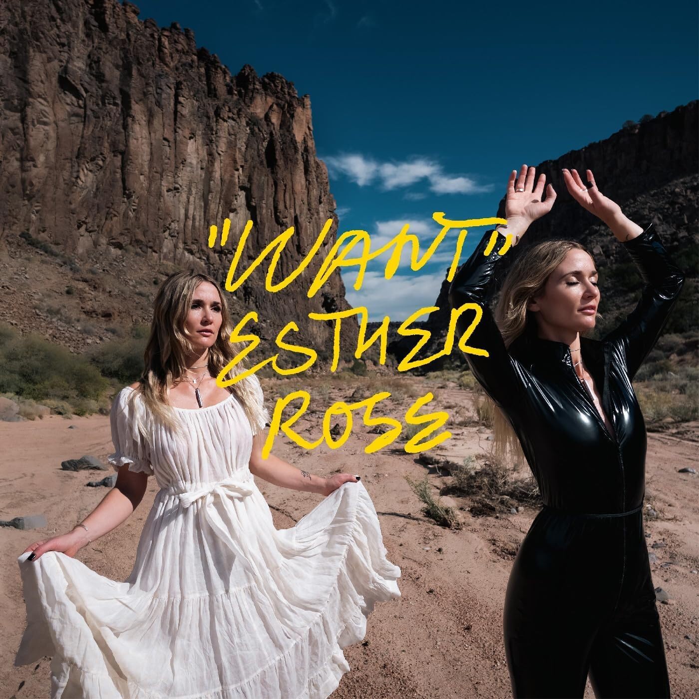 Album cover for Rose,esther's "Want" featuring two women in a desert landscape.