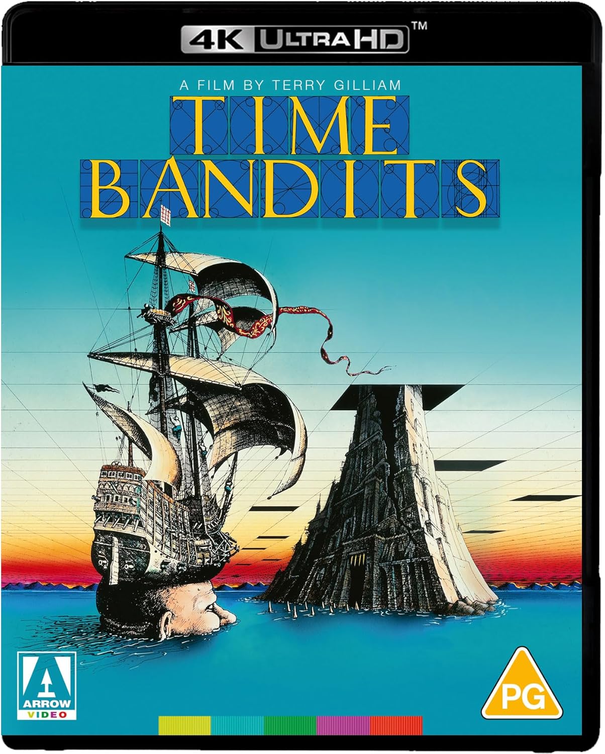 Time Bandits 4K Ultra HD Blu-ray cover featuring a sailing ship and stone tower.