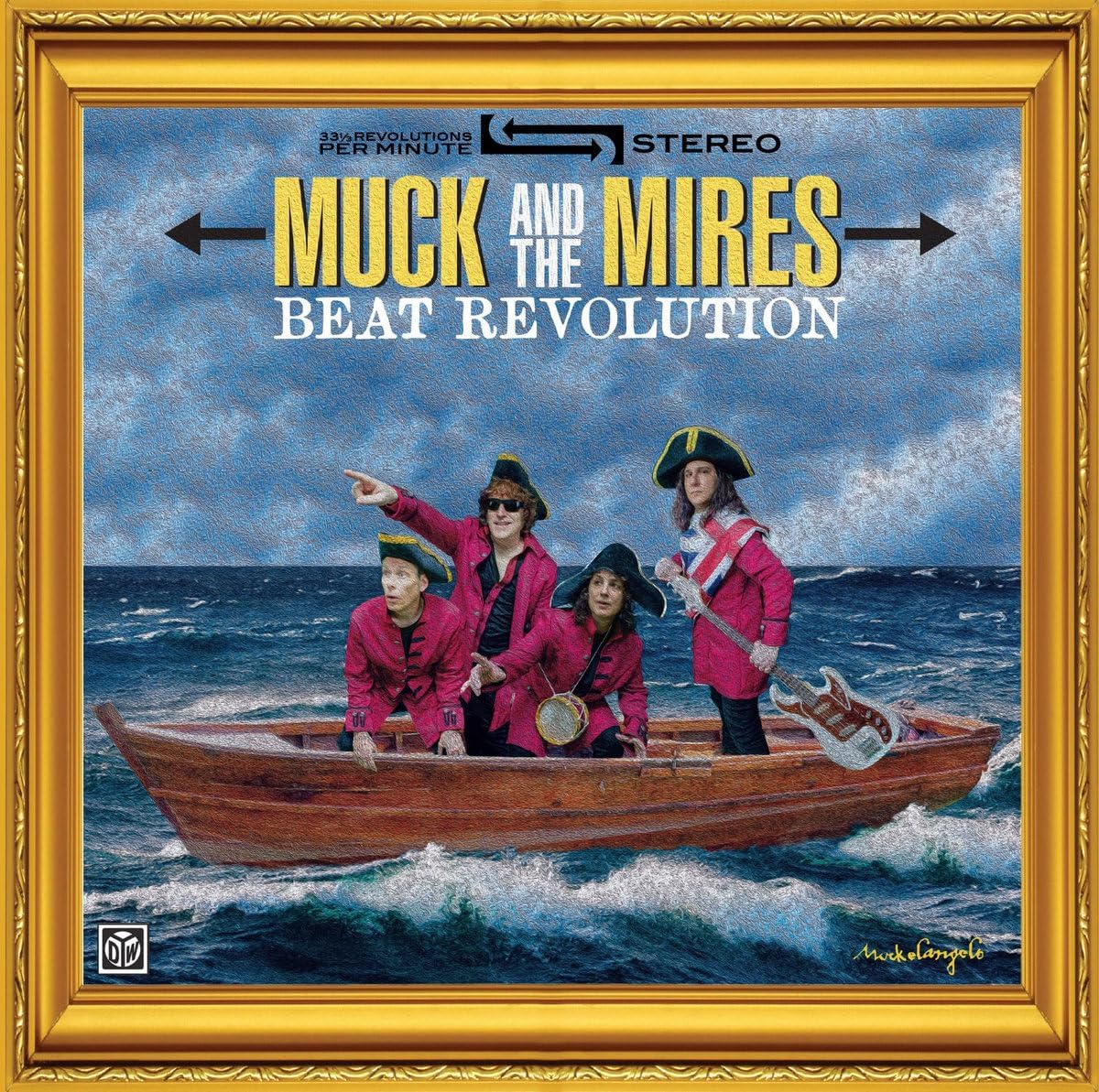 Album cover for “Muck And The Mires - Beat Revolution” featuring a band in a boat.