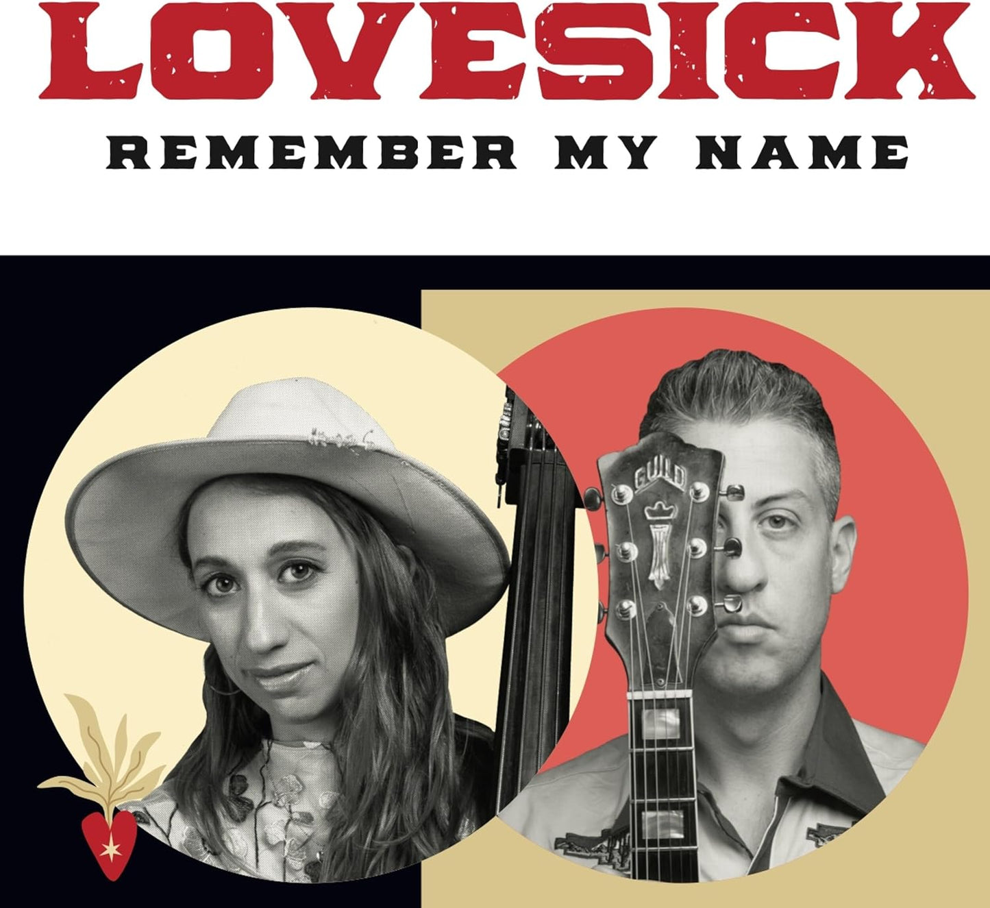 Lovesick album cover featuring two musicians with a guitar, vinyl record.