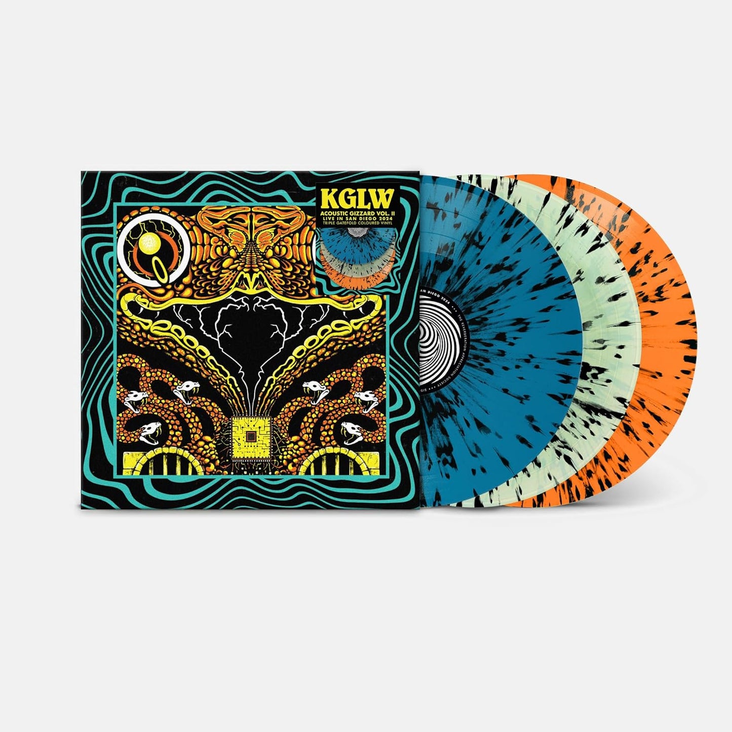 King Gizzard vinyl record with colorful swirl pattern and ornate cover art.