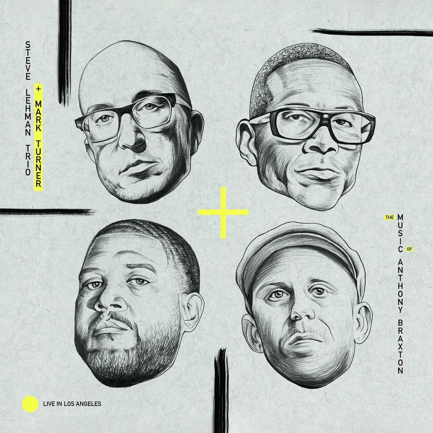 Black and white sketch of three musicians, album cover for Steve Lehman.