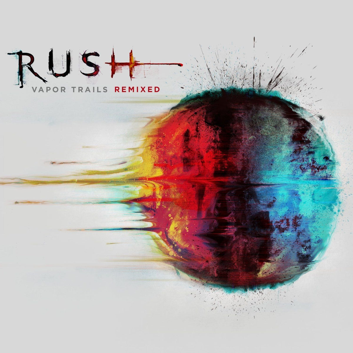 Rush "Vapor Trails Remixed" CD cover with abstract red and blue paint splash.