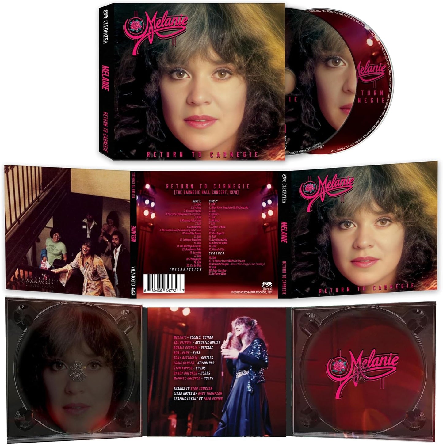 CD packaging for Melanie’s “Return To Carnegie” live album, featuring a portrait.