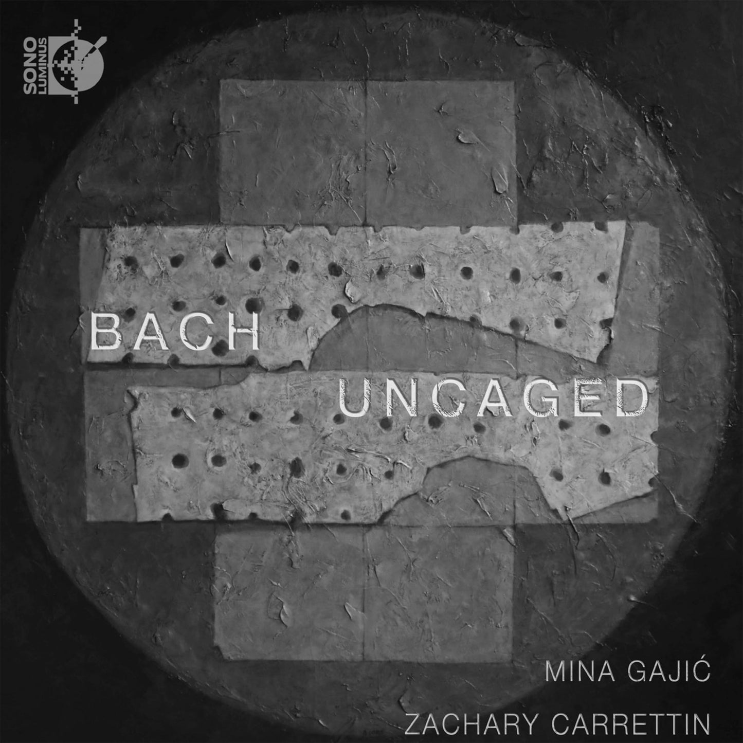 CD cover: textured gray surface with “BACH UNCAGED” and artist names.