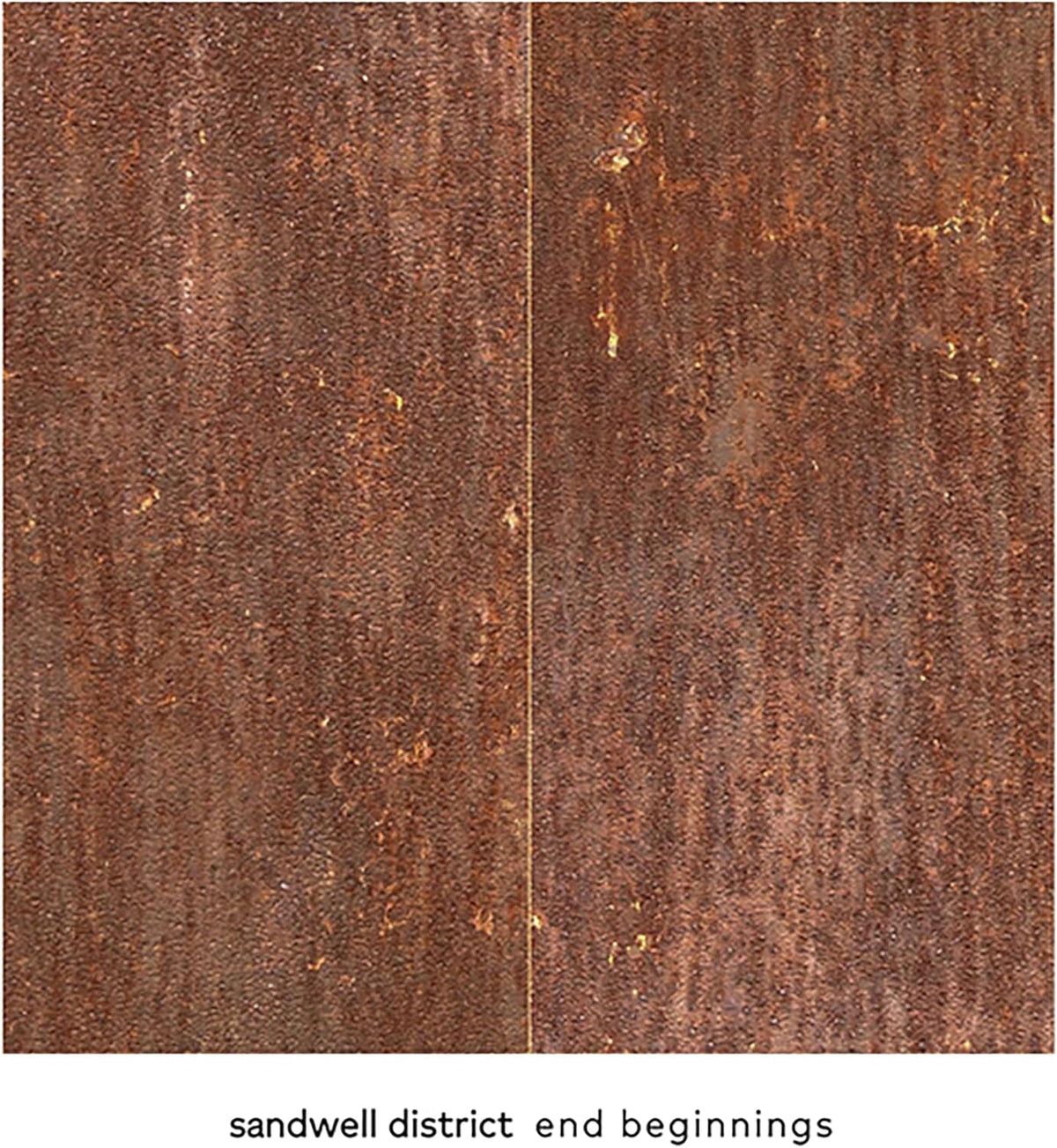 CD cover with a textured, rusted metal background and text.