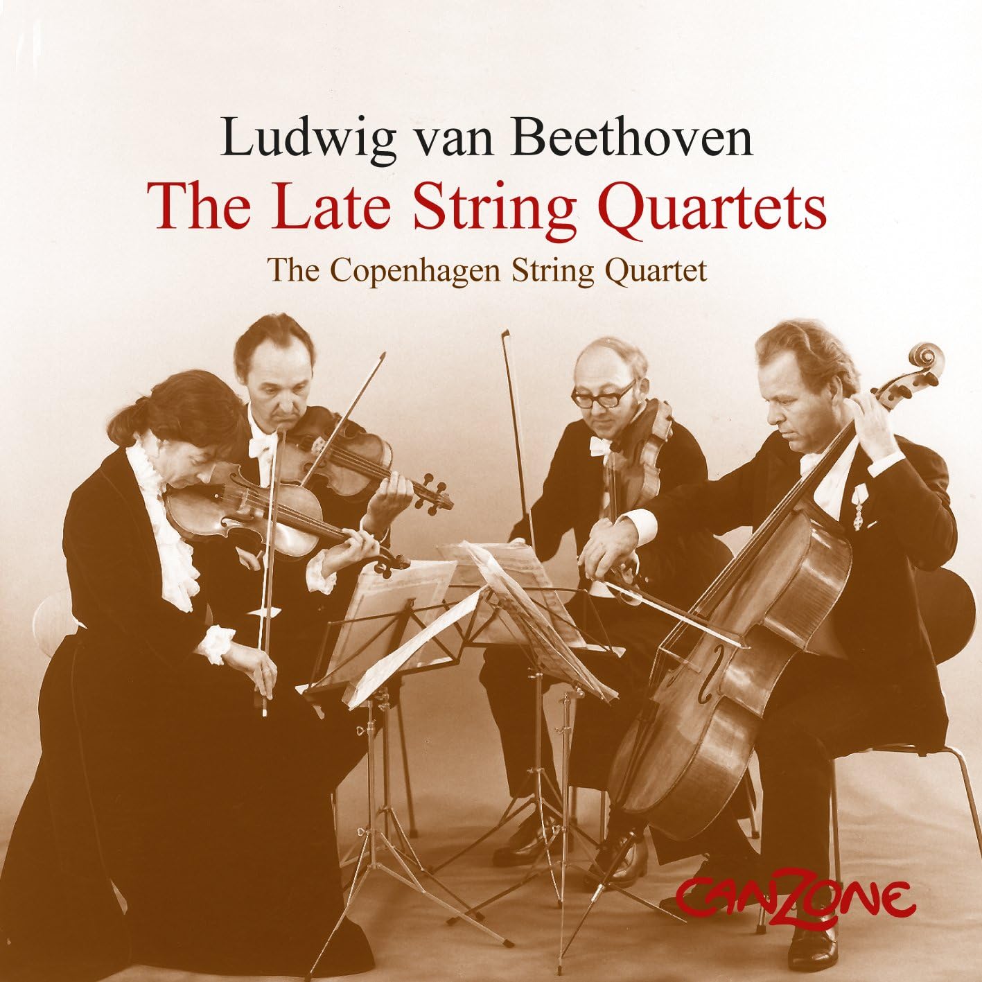 Beethoven’s “The Late String Quartets” CD cover featuring the Copenhagen String Quartet.