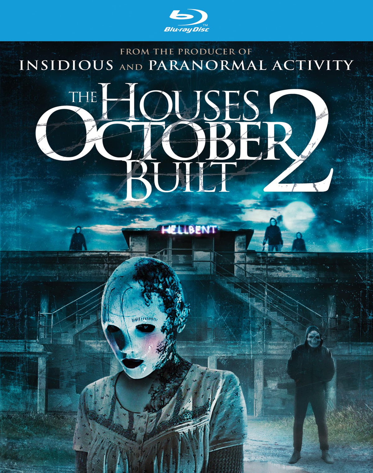 Blu-ray cover for horror film “Houses October Built 2” with masked figure.