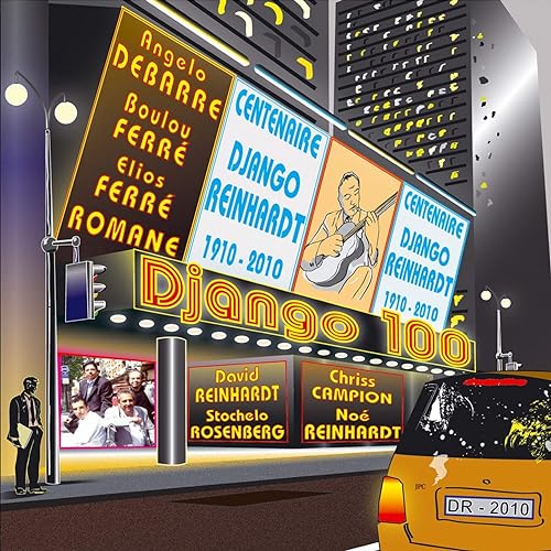 Album cover for “Nuages” featuring illuminated signs and a jazz guitarist.