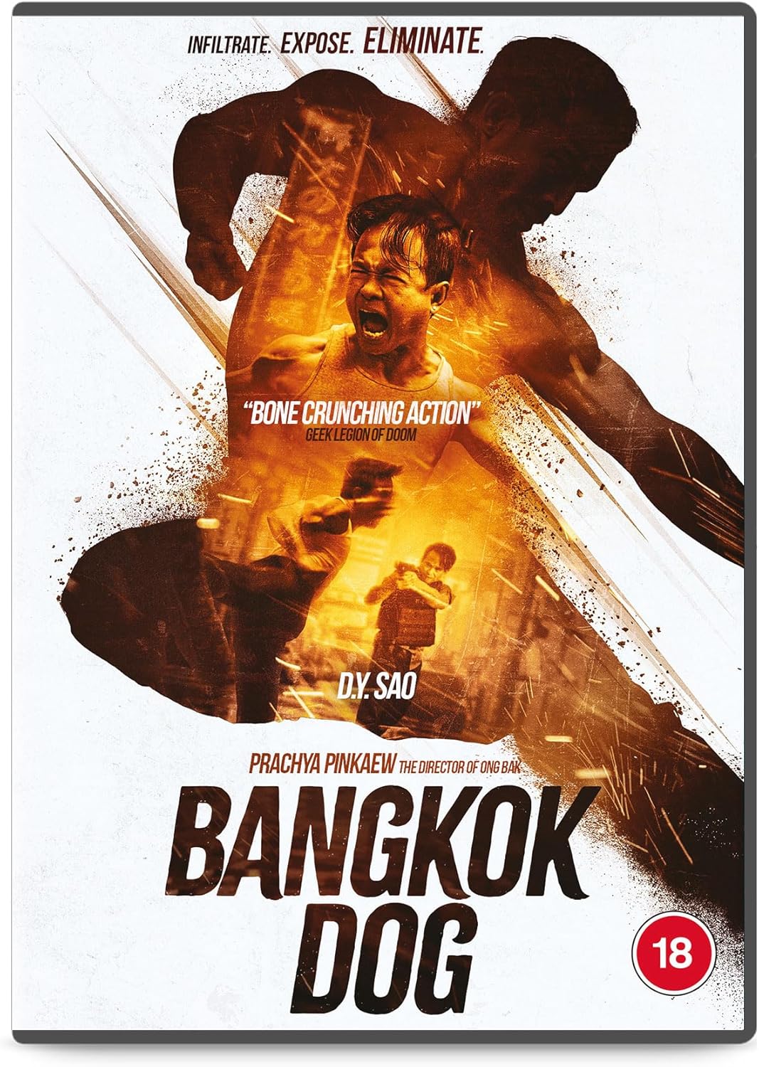 DVD cover for "Bangkok Dog" featuring a man fighting, blood splatter.