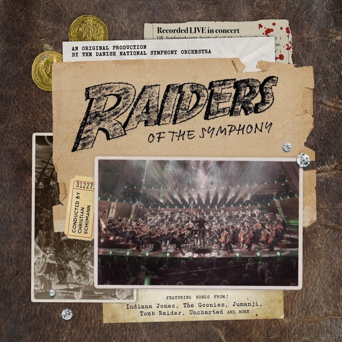 CD cover for “Raiders of the Symphony” featuring an orchestra onstage.