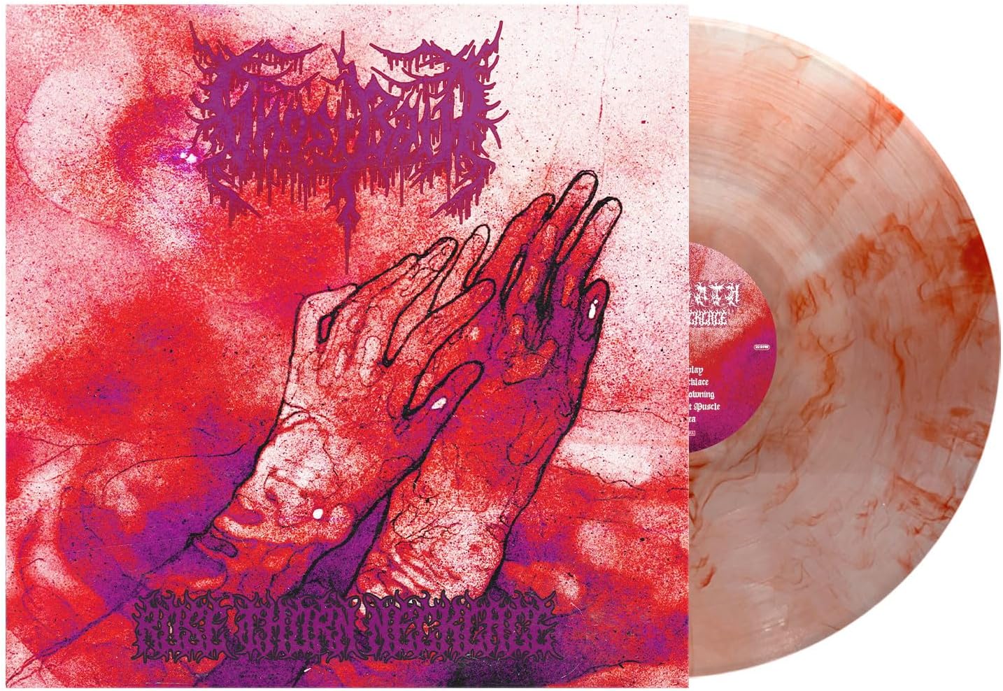 Ghost Bath "Rose Thorn Necklace" vinyl record with red and beige swirl.