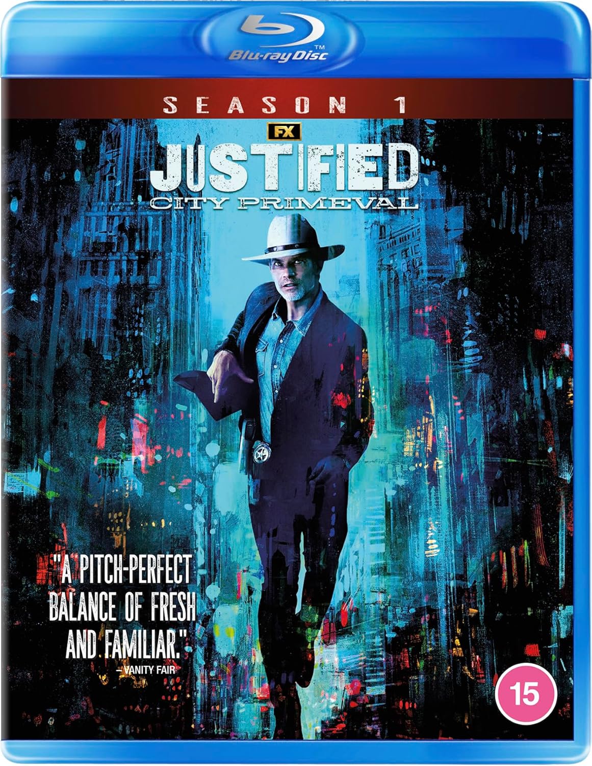 “Justified: City Primeval” Season 1 Blu-ray cover with a man in a hat.