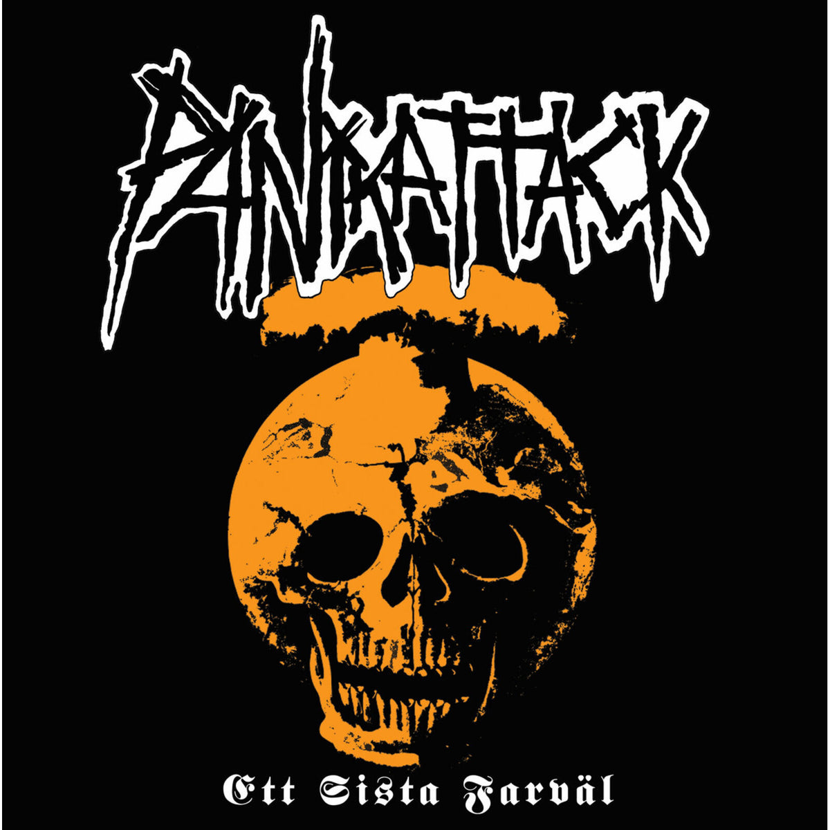 Black album cover with orange skull and band name "Panikattack".