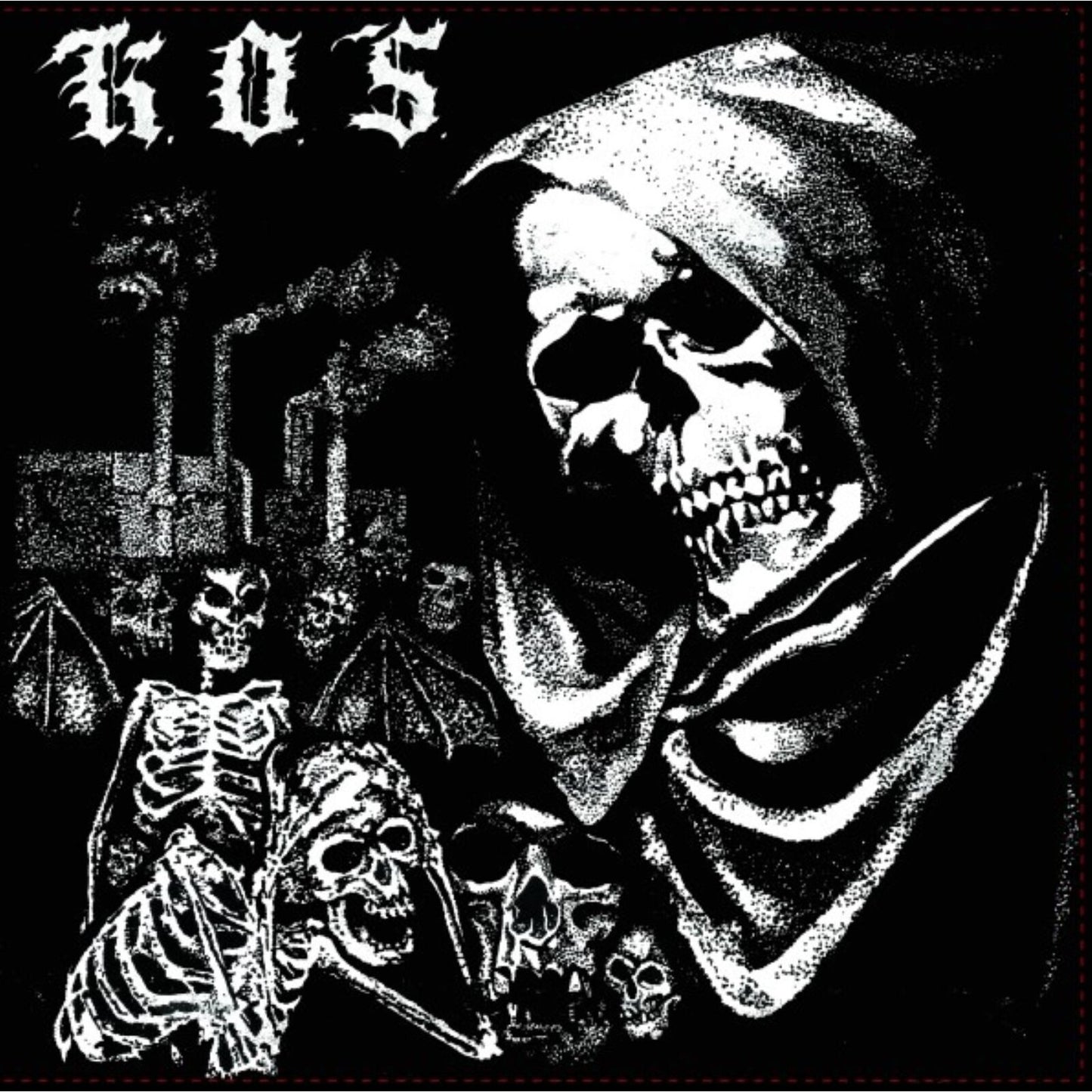 Black and white album cover featuring a grim reaper and skeletal figures.