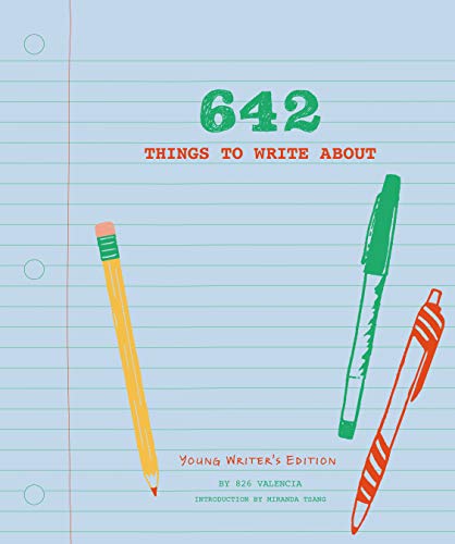 Book cover with "642 Things to Write About" title and writing tools.