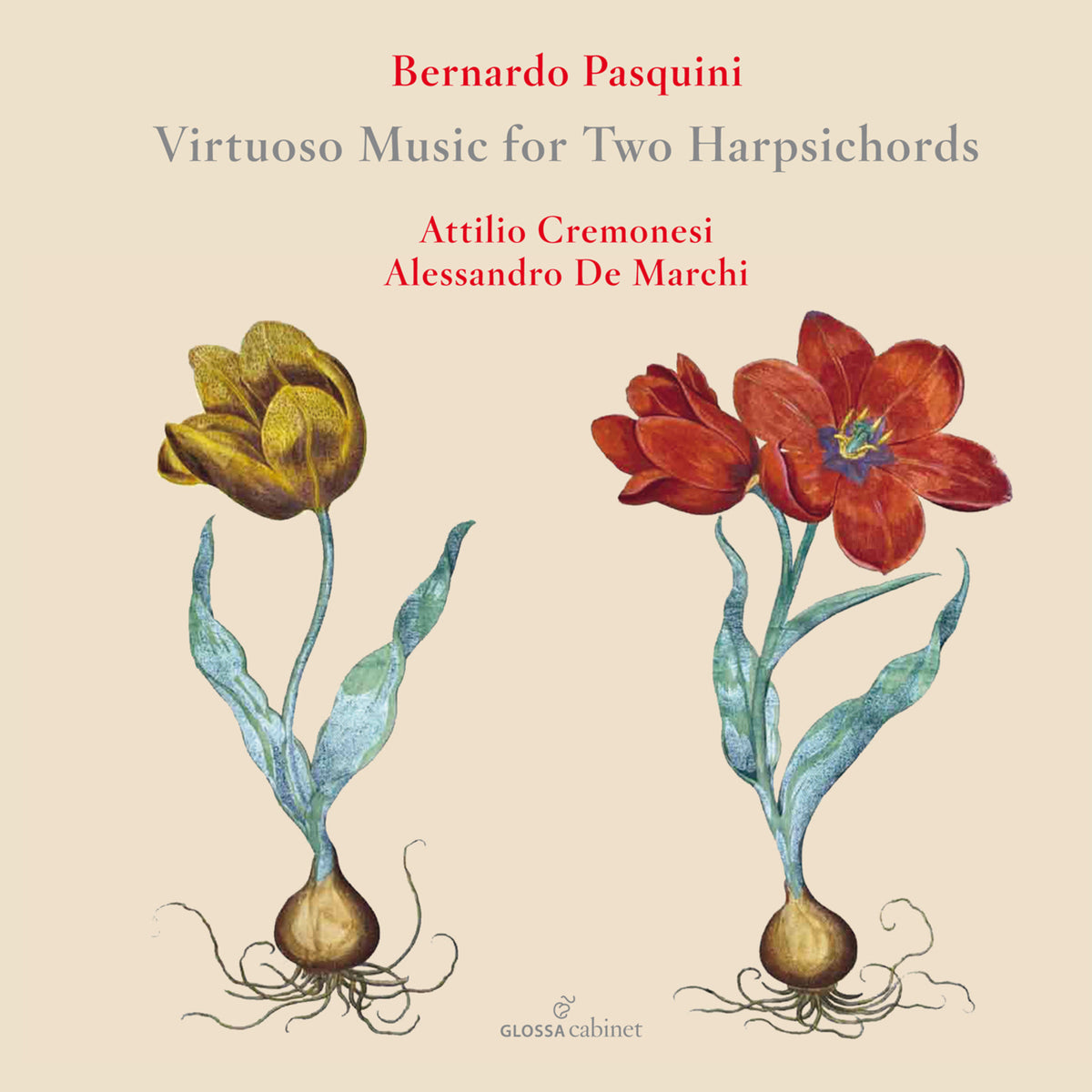 CD cover with tulips and text: “Bernardo Pasquini, Virtuoso Music…”