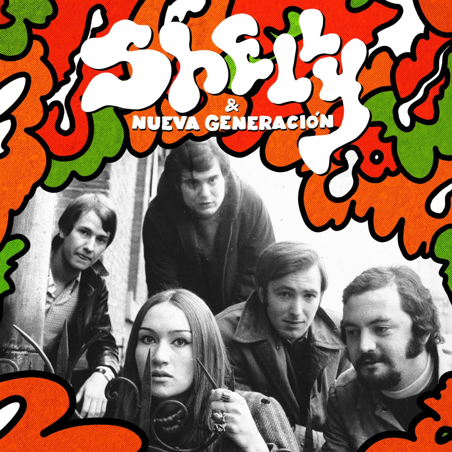 Album cover for "Shelly Y Nueva Generacion" featuring a band portrait.
