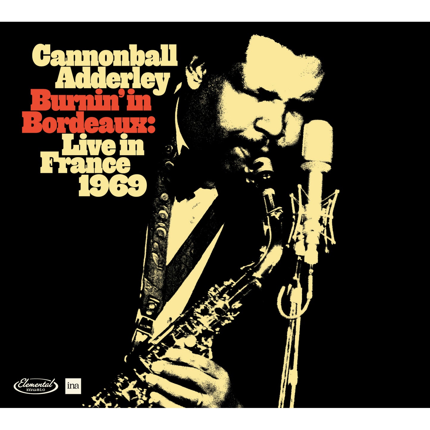 Cannonball Adderley album cover, black and white portrait with saxophone.