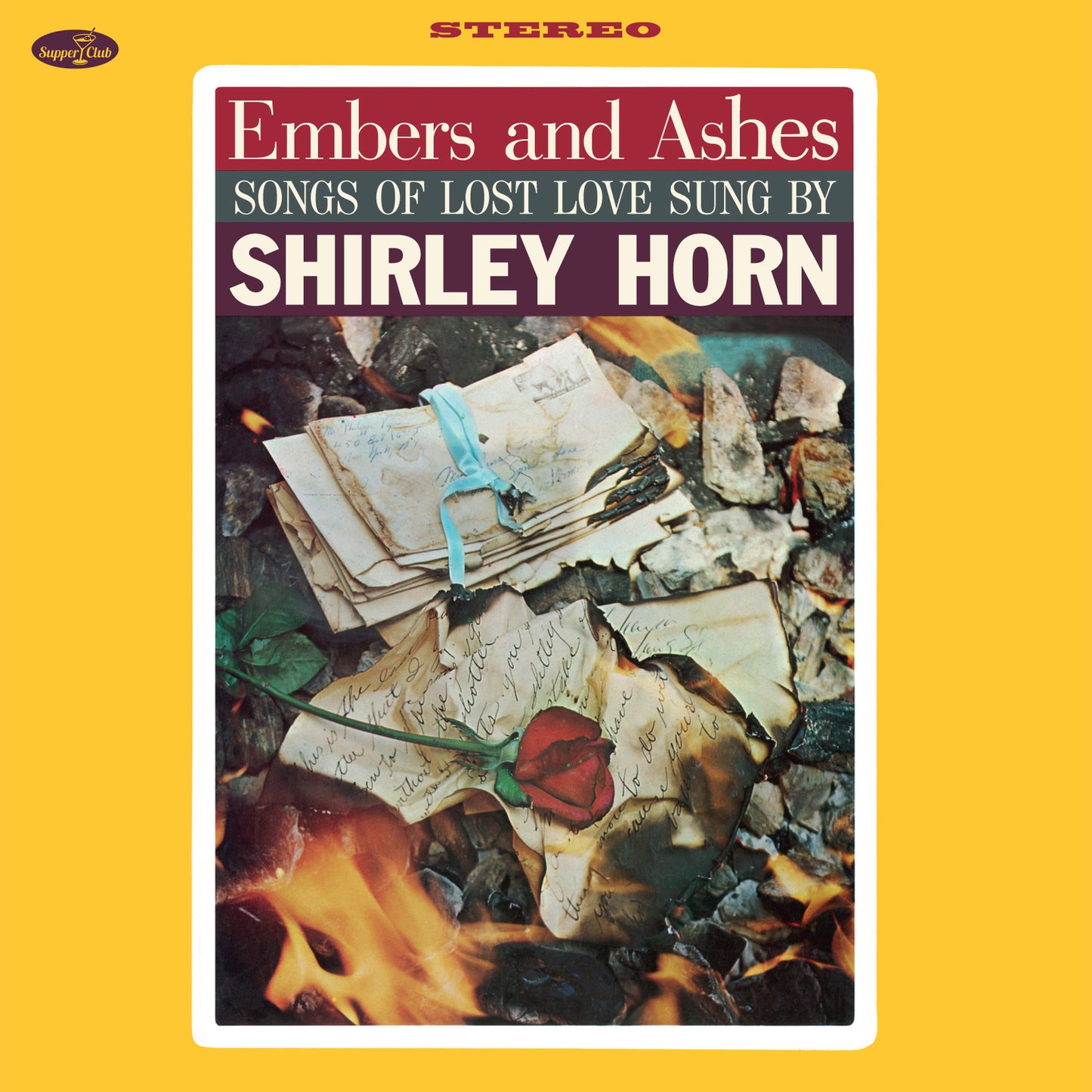 Shirley Horn’s “Embers and Ashes” vinyl record cover with burning letters.