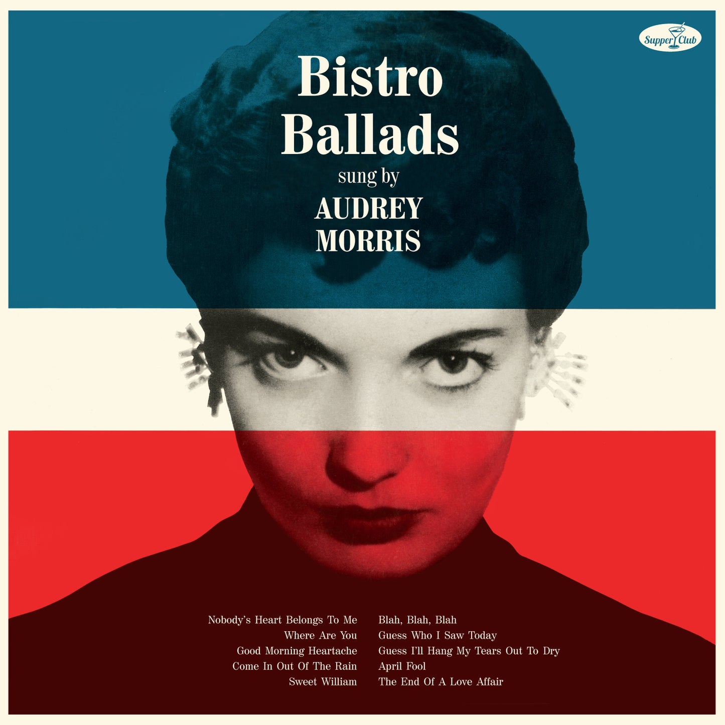 Vinyl record cover: Audrey Morris portrait with song titles listed below.