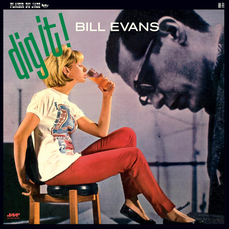 Album cover for Bill Evans’ “Dig It!” featuring a seated man drinking.