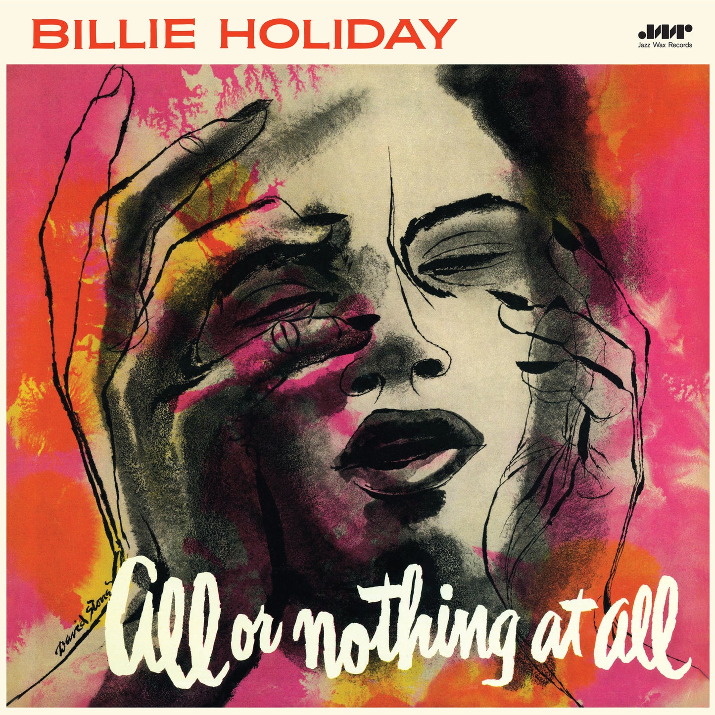 Album cover featuring an expressive charcoal drawing of Billie Holiday against a colorful background.