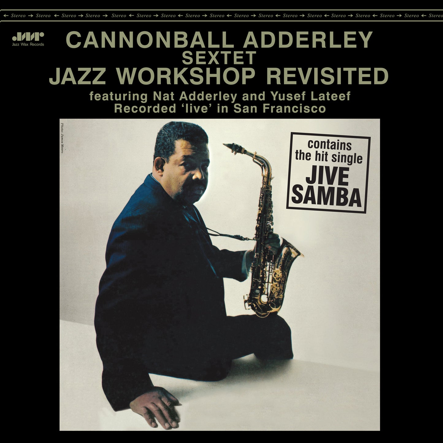 Cannonball Adderley album cover featuring a portrait of the musician with his saxophone.