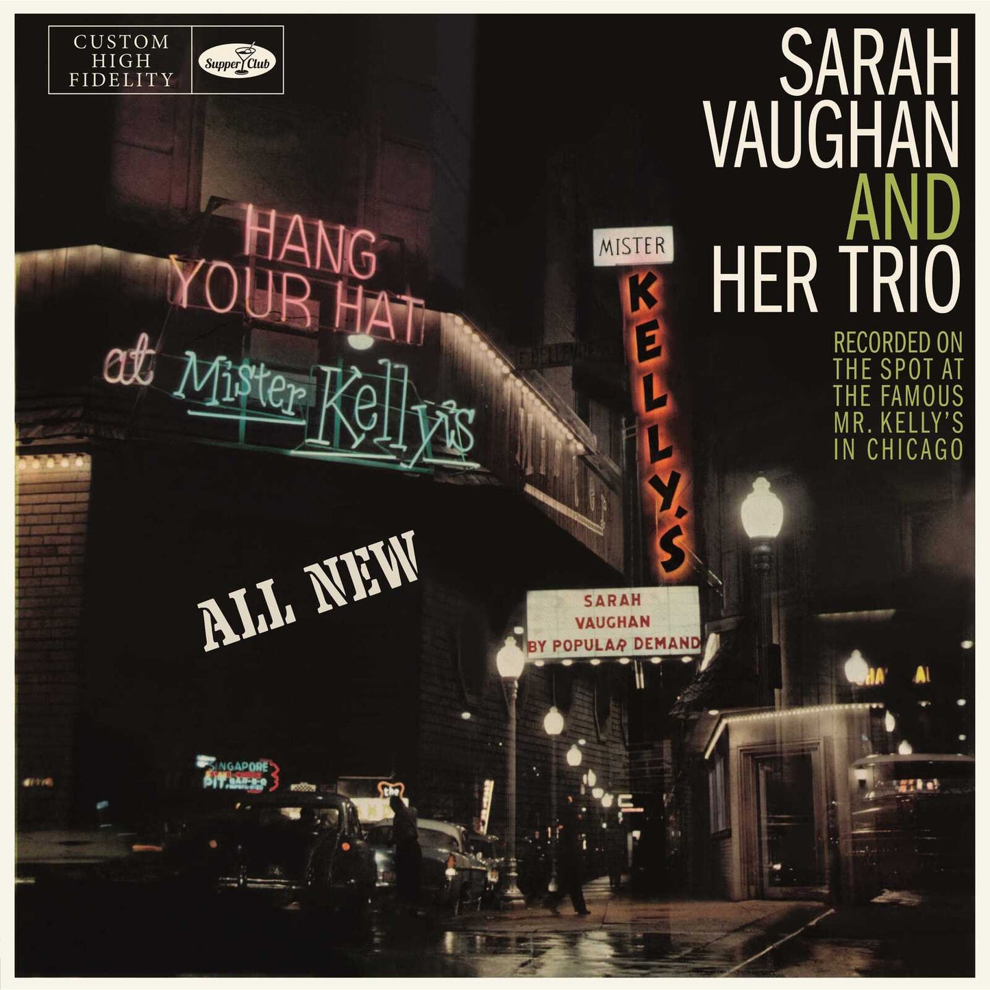 Vinyl cover showing the Mister Kelly's nightclub marquee at night with text overlay.