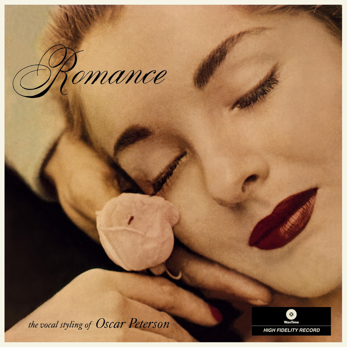Album cover for Oscar Peterson’s “Romance” featuring a woman with a rose.