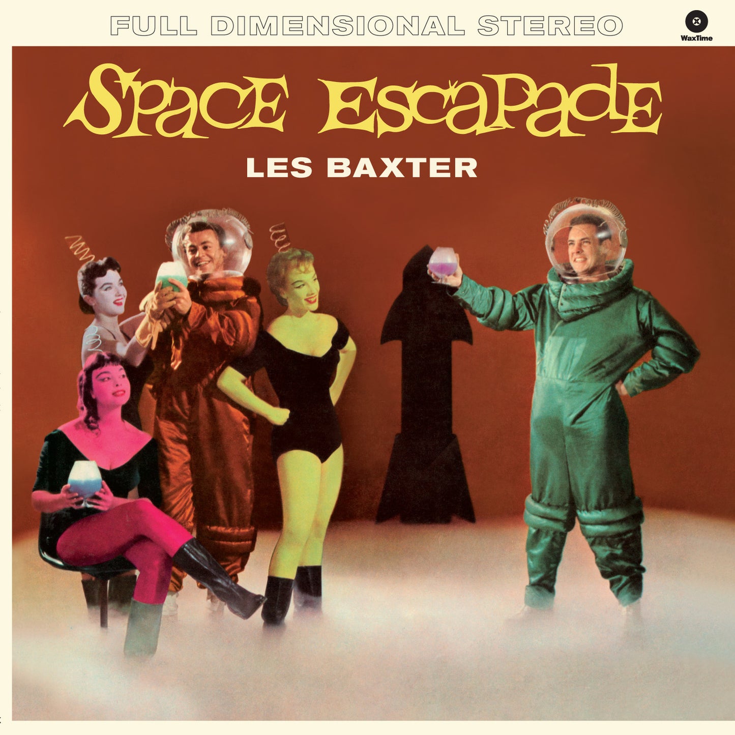 Vintage album cover, “Space Escapade” by Les Baxter, featuring people in space attire.