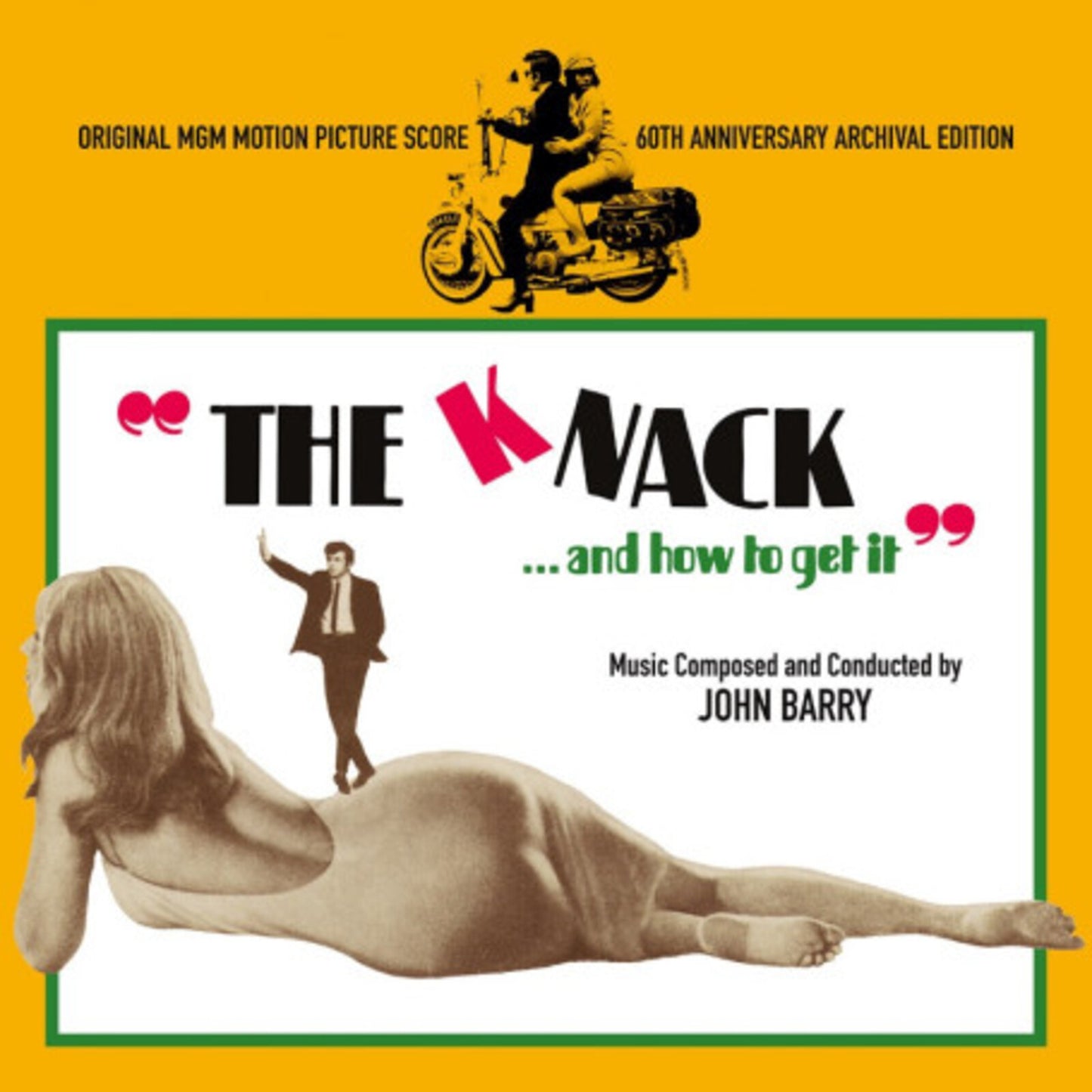 āThe Knackā soundtrack album cover with a nude figure and motorcyclist.