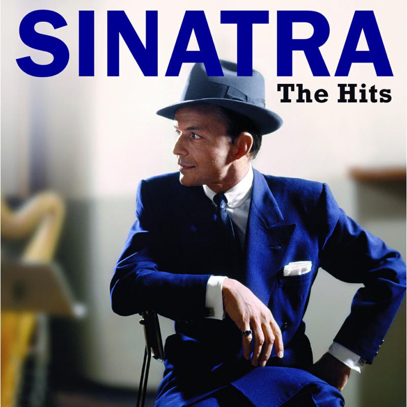 Frank Sinatra in a suit and hat, album cover for "The Hits".