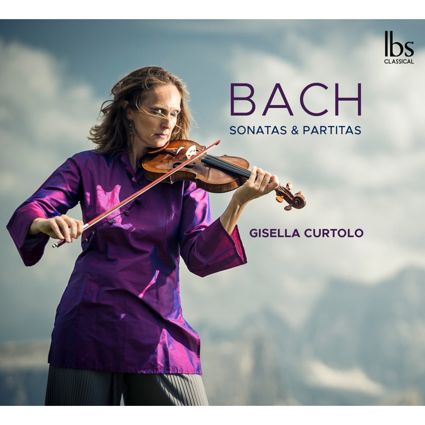 Violinist Gisella Curtolo playing, album cover for Bach sonatas and partitas.