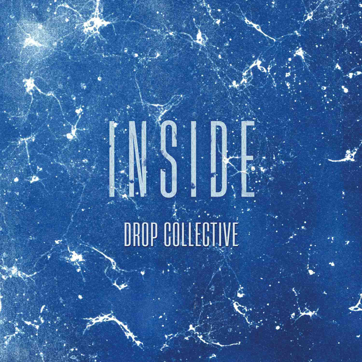 Blue textured album cover with white text reading "INSIDE" and "DROP COLLECTIVE".