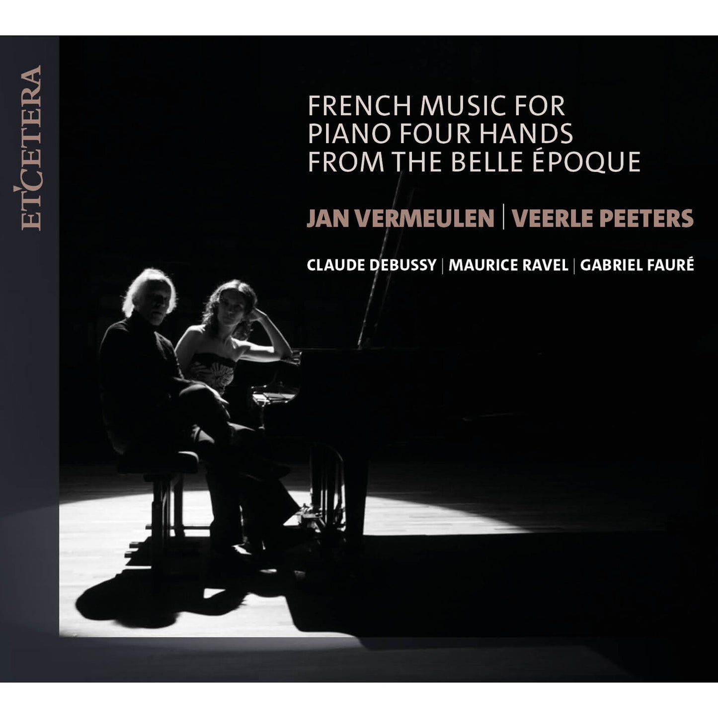 CD cover: two pianists at a grand piano, black and white.