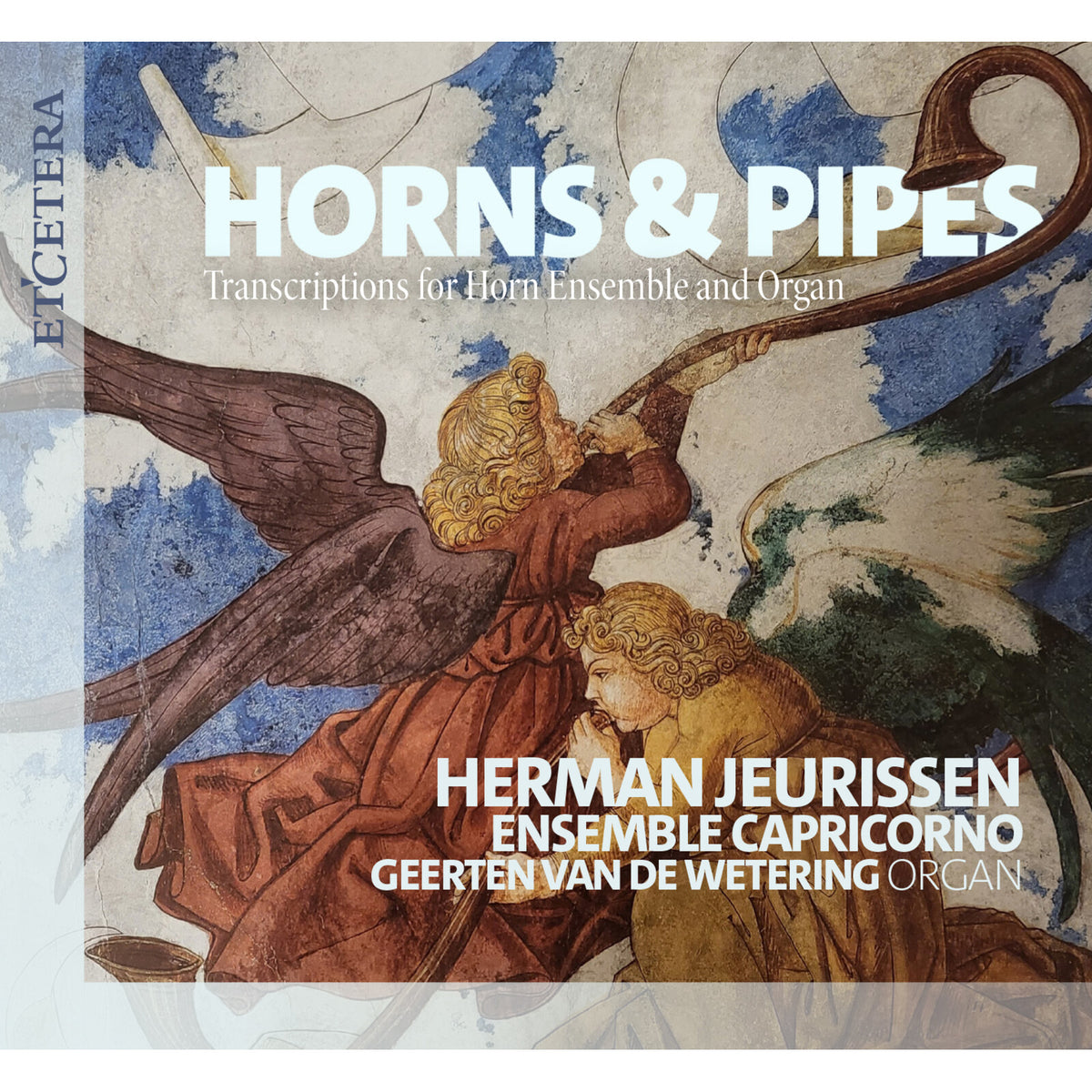 CD cover for "Horns & Pipes" by Herman Jeurissen, featuring Renaissance art.