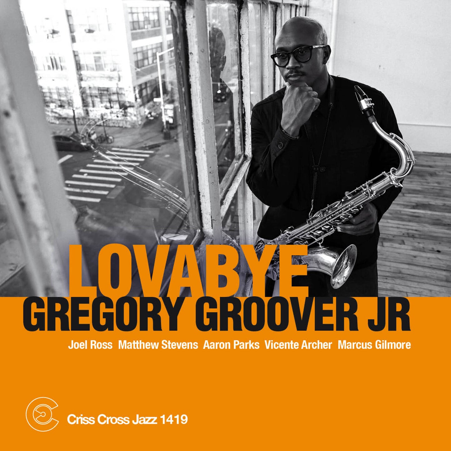 Gregory Groover Jr. album cover, featuring a saxophonist in black and orange.