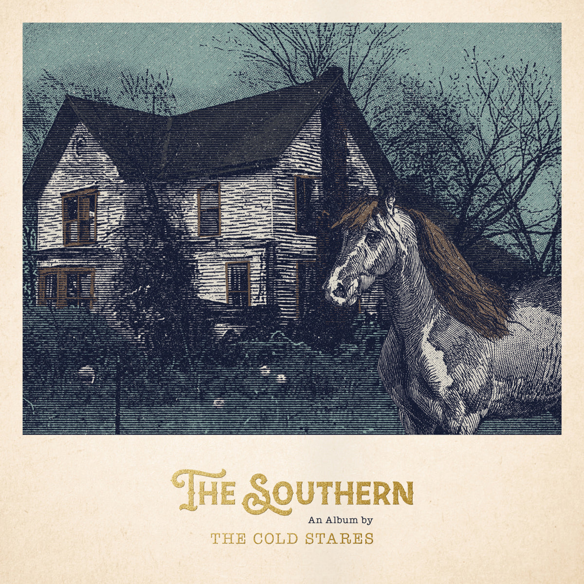 Album cover for The Cold Stares' "The Southern" featuring a house and horse.
