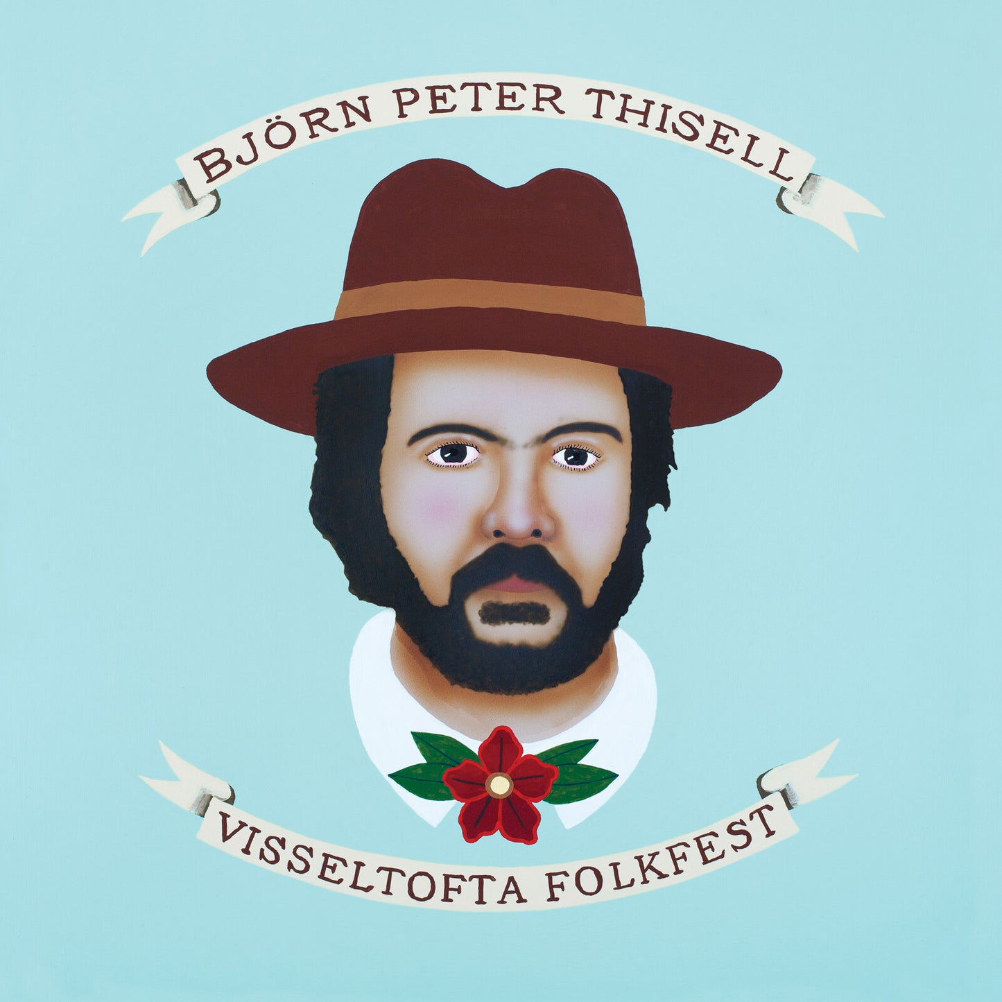 CD cover: portrait of a man in a hat with a red flower.