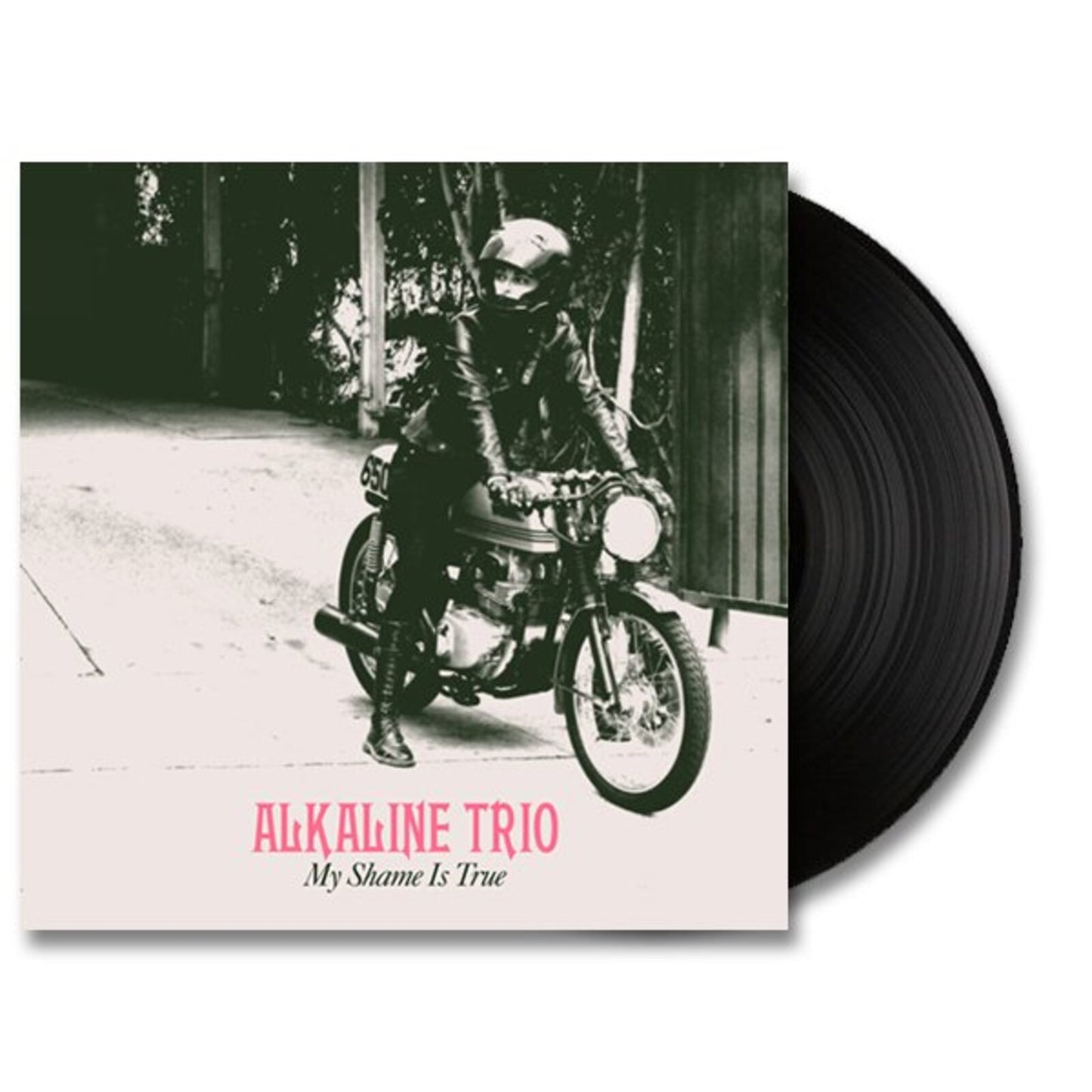 Vinyl record cover showing a person in a helmet riding a motorcycle outdoors.