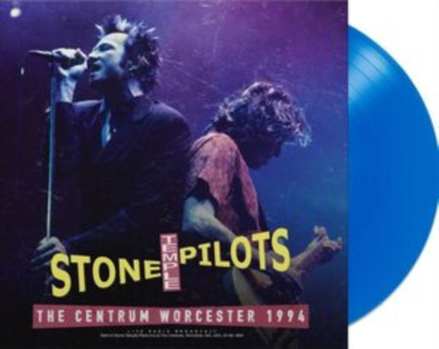 Stone Temple Pilots album cover with Scott Weiland performing, and a blue vinyl record.