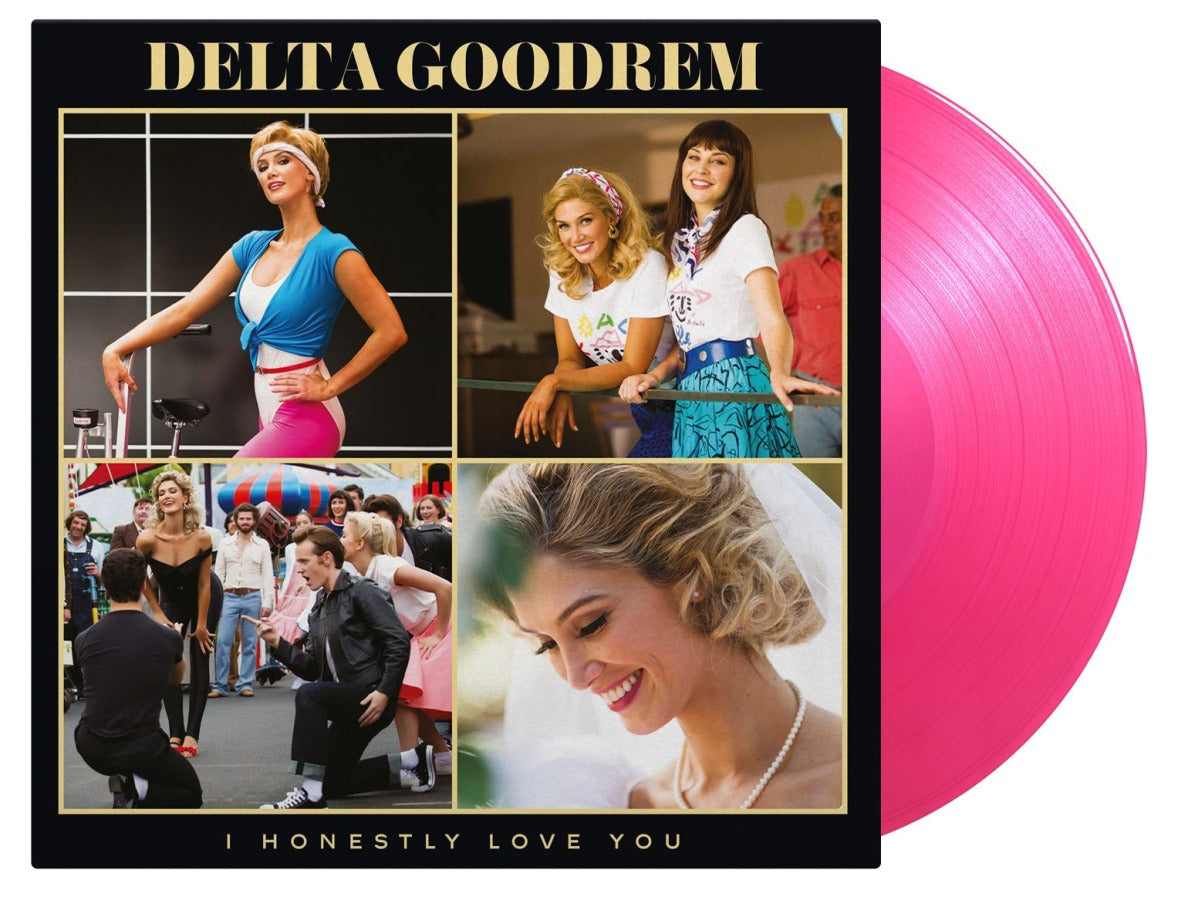 Delta Goodrem album cover with pink vinyl record beside it.