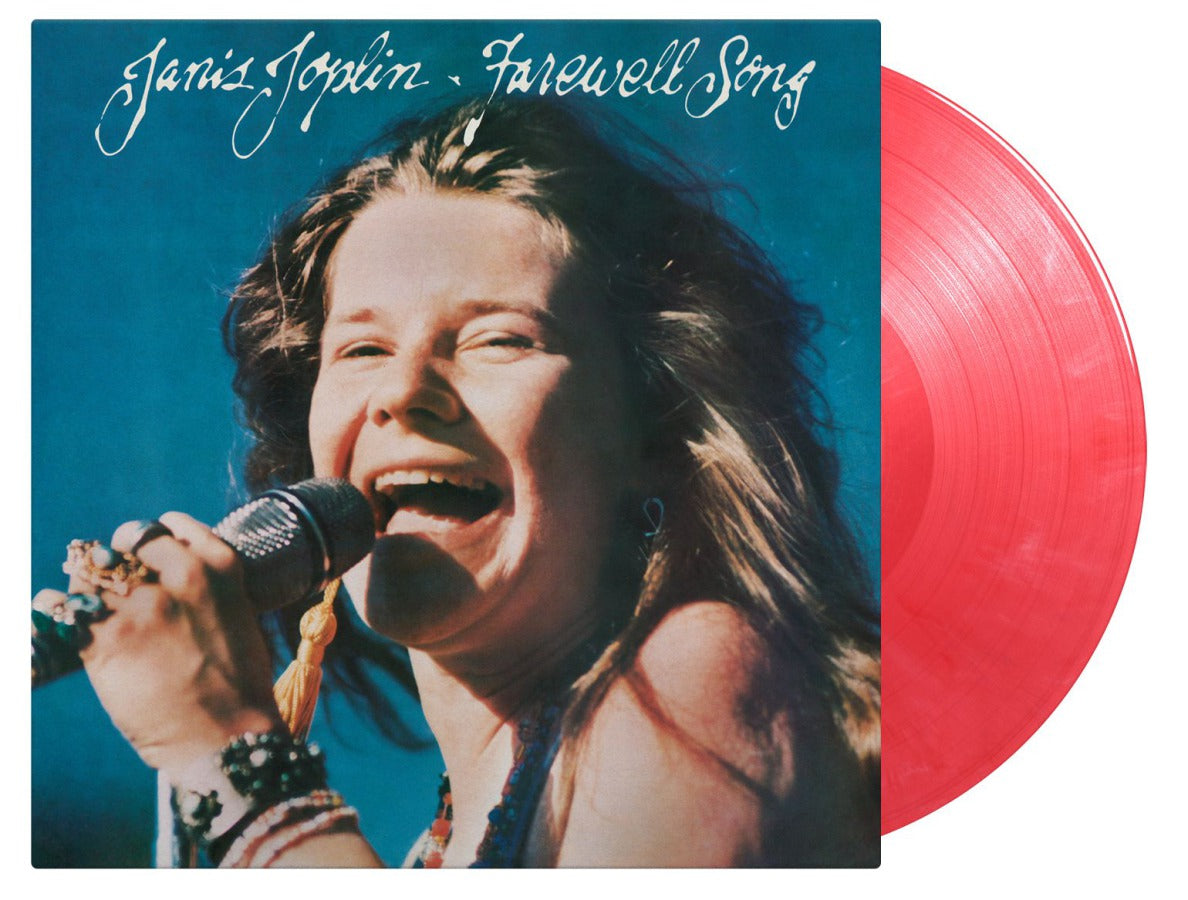 Janis Joplin album cover and red vinyl record side view.
