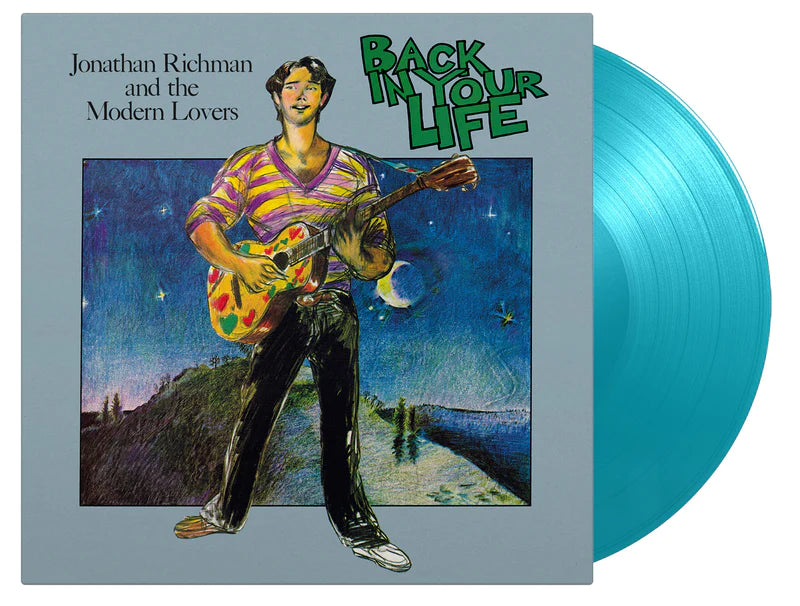 Vinyl record of Jonathan Richman with illustrated cover and blue disc.
