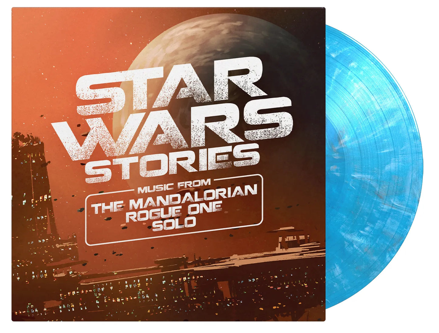 Star Wars Stories" vinyl record with blue swirl effect, cover art shown.