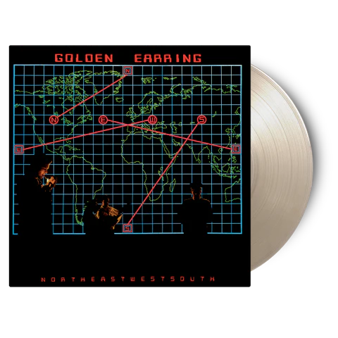 Golden Earring "N.E.W.S." vinyl record with a map-grid album cover.