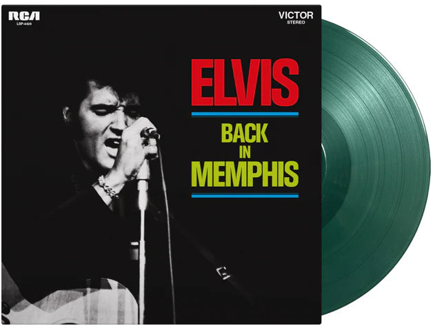 Elvis Presley album cover, “Back In Memphis”, with a green vinyl record.