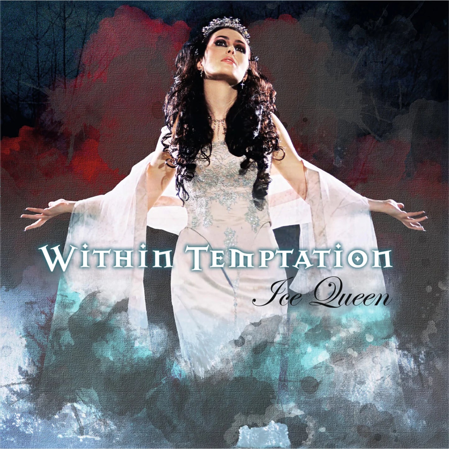 Album cover for Within Temptation’s “Ice Queen” featuring a woman in white.